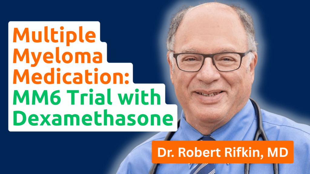 Multiple Myeloma Medication: MM6 Trial with Dexamethasone Chart of MM6 trial results showing multiple myeloma medication efficacy with dexamethasone, ixazomib, and lenalidomide, comparing PFS and ORR in RRMM patients, annotated by a medical professional.