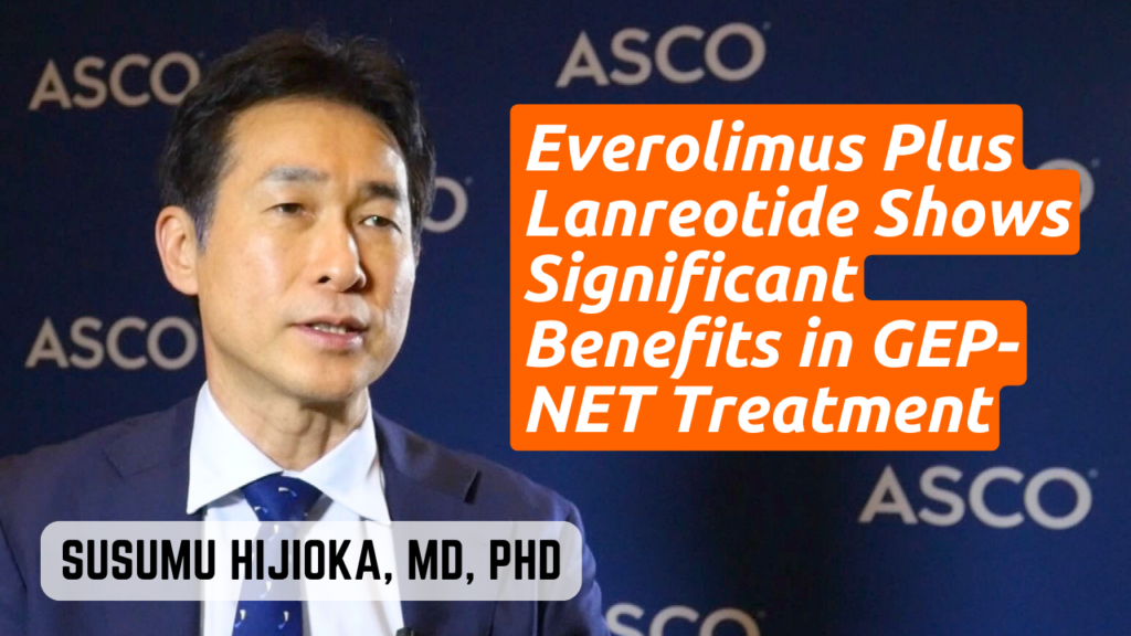 An infographic summarizing the benefits of combining everolimus and lanreotide in treating gastroenteropancreatic neuroendocrine tumors, with a focus on progression-free survival improvements and safety profiles.
