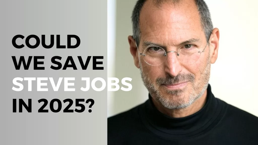 Below are the alt text, description, title, and caption for the provided image, tailored to its content (Steve Jobs, the question about saving him in 2025, and the context of medical innovation in oncology, potentially tying it to the Enhertu/FDA approval theme from previous conversations). These elements are optimized for accessibility, SEO, and social media/web use. Alt Text "Close-up portrait of Steve Jobs wearing round glasses and a black turtleneck, set against a light background. To the left, a gray panel with bold white text reading 'COULD WE SAVE STEVE JOBS IN 2025?' symbolizing a hypothetical exploration of modern medical advancements, particularly in cancer treatment, against a clean, minimalist design.