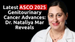 Dr. Nataliya Mar, MD, a leading genitourinary oncologist in a white coat, presenting ASCO 2025 genitourinary cancer updates at MOASC Spotlight. Text reads 'Latest ASCO 2025 Genitourinary Cancer Advances: Dr. Nataliya Mar Reveals' on a black background.