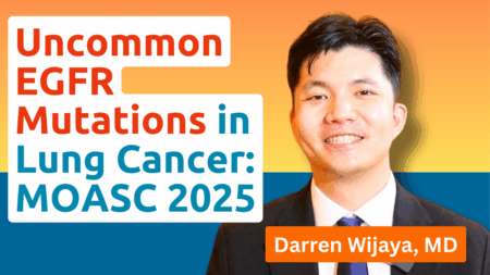 Dr. Darren Wijaya presenting research on uncommon EGFR mutations in lung cancer at MOASC Spotlight 2025