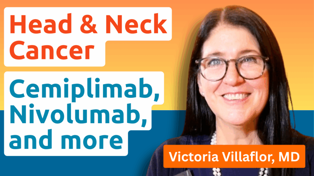 Dr. Victoria Villaflor at MOASC Spotlight 2025 discussing ASCO 2025 head and neck cancer treatments, wearing a pearl necklace and professional attire.