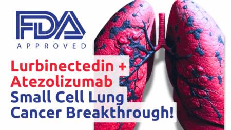 FDA approves lurbinectedin atezolizumab ES-SCLC breakthrough with red lung cancer image for oncology experts