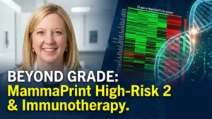 Dr. Erin Cobain discussing the MammaPrint High-Risk 2 assay and neoadjuvant immunotherapy in breast cancer.